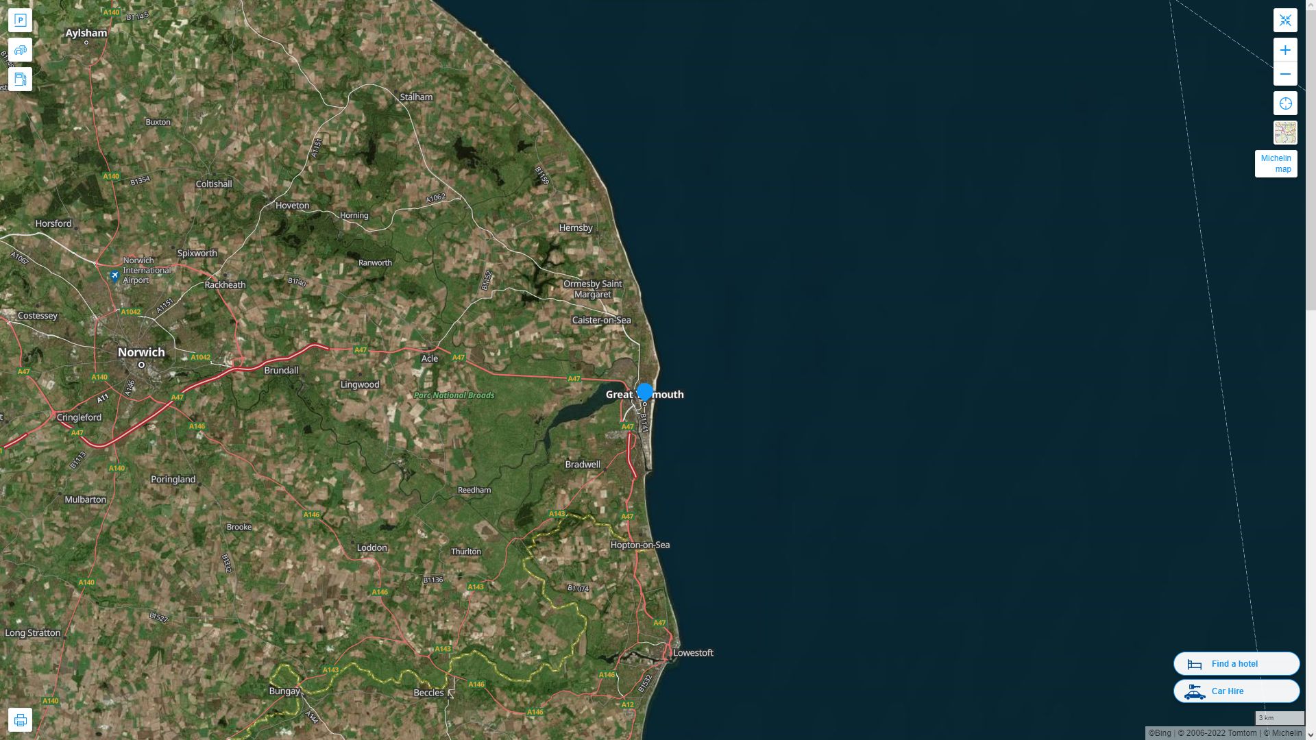 Great Yarmouth Highway and Road Map with Satellite View